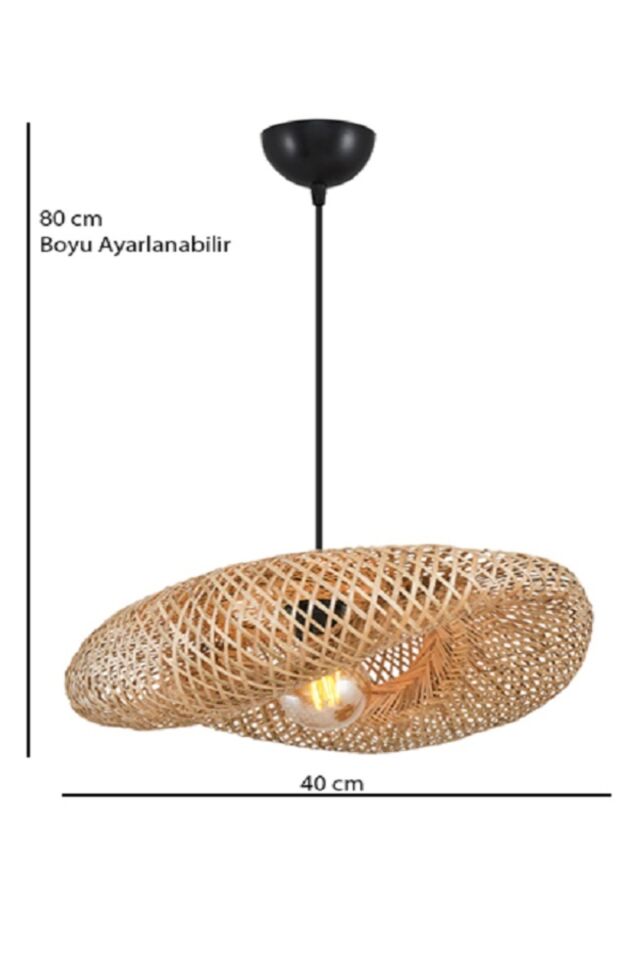İstanbul Avize Vangu Siyah Duylu 40 Cm Avize Bambu,iskandinav,bohem,rattan,modern Aydınlatma