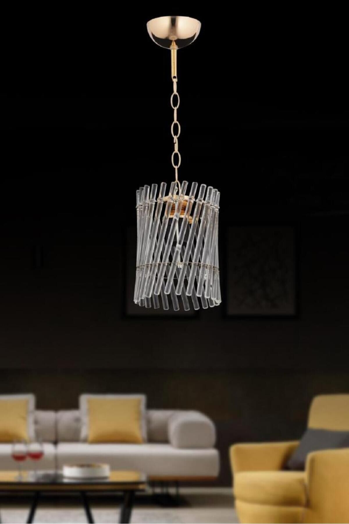İstanbul Avize Sima Tekli Gold Kristal Taşlı Avize