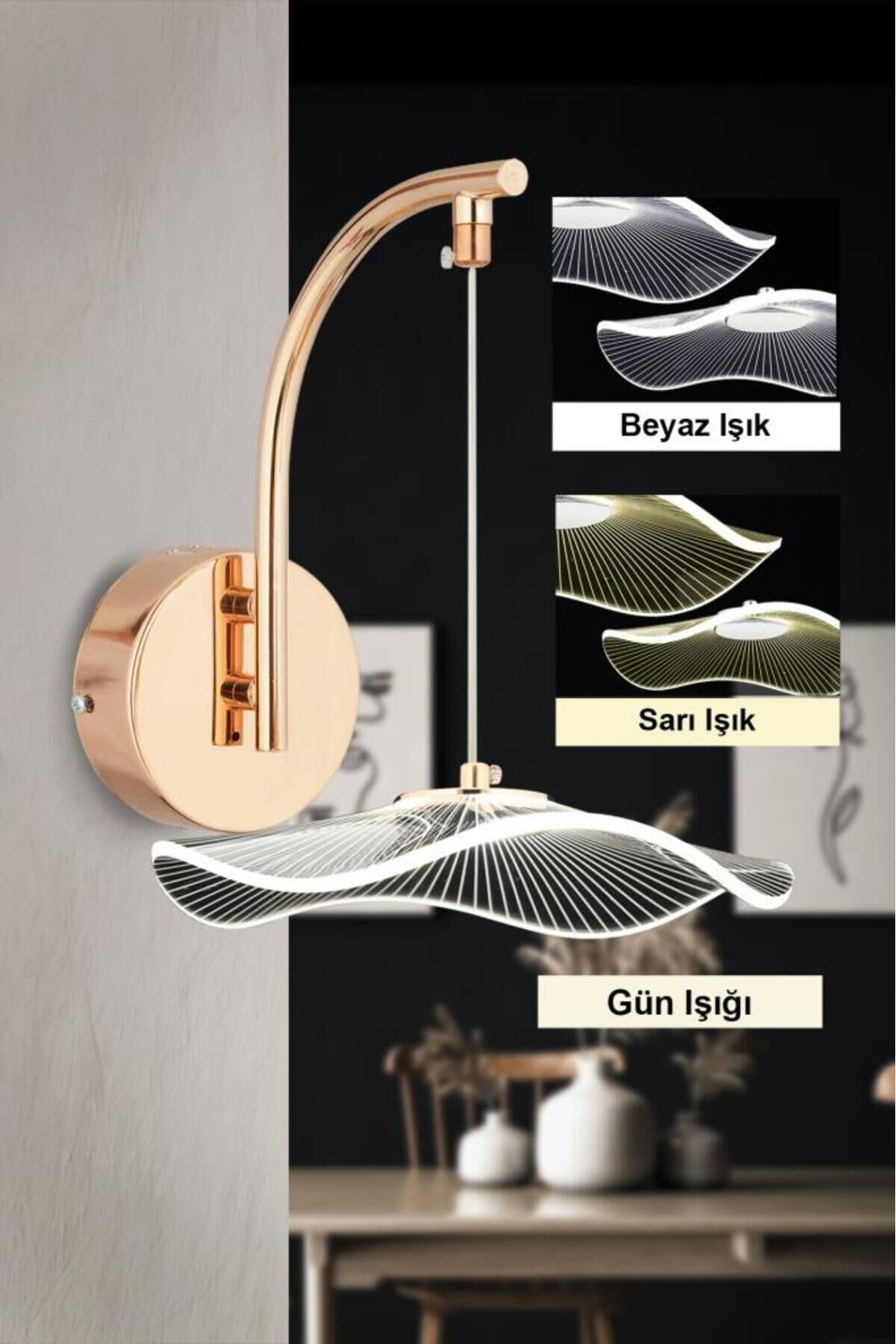 İstanbul Avize Aplik Şapka Gold Üç Renk Led Lüx Modern Ledli Aplik