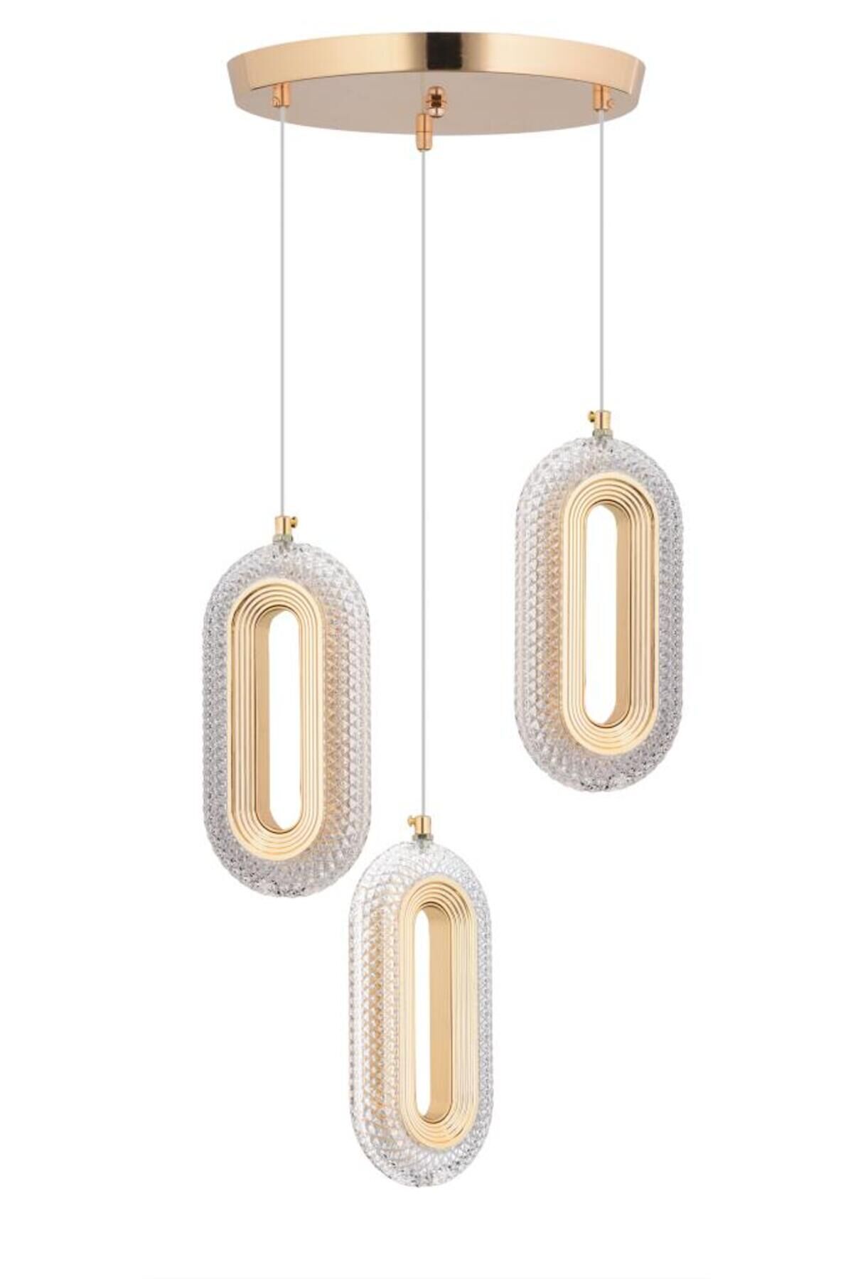 İstanbul Avize Beta 3'lü Gold Ledli Modern 3 Renk Led Avize