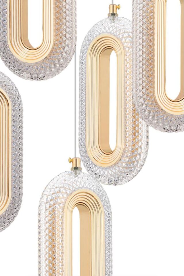 İstanbul Avize Beta 5'li Gold Ledli Modern Kumandalı 3 Renk Led Avize