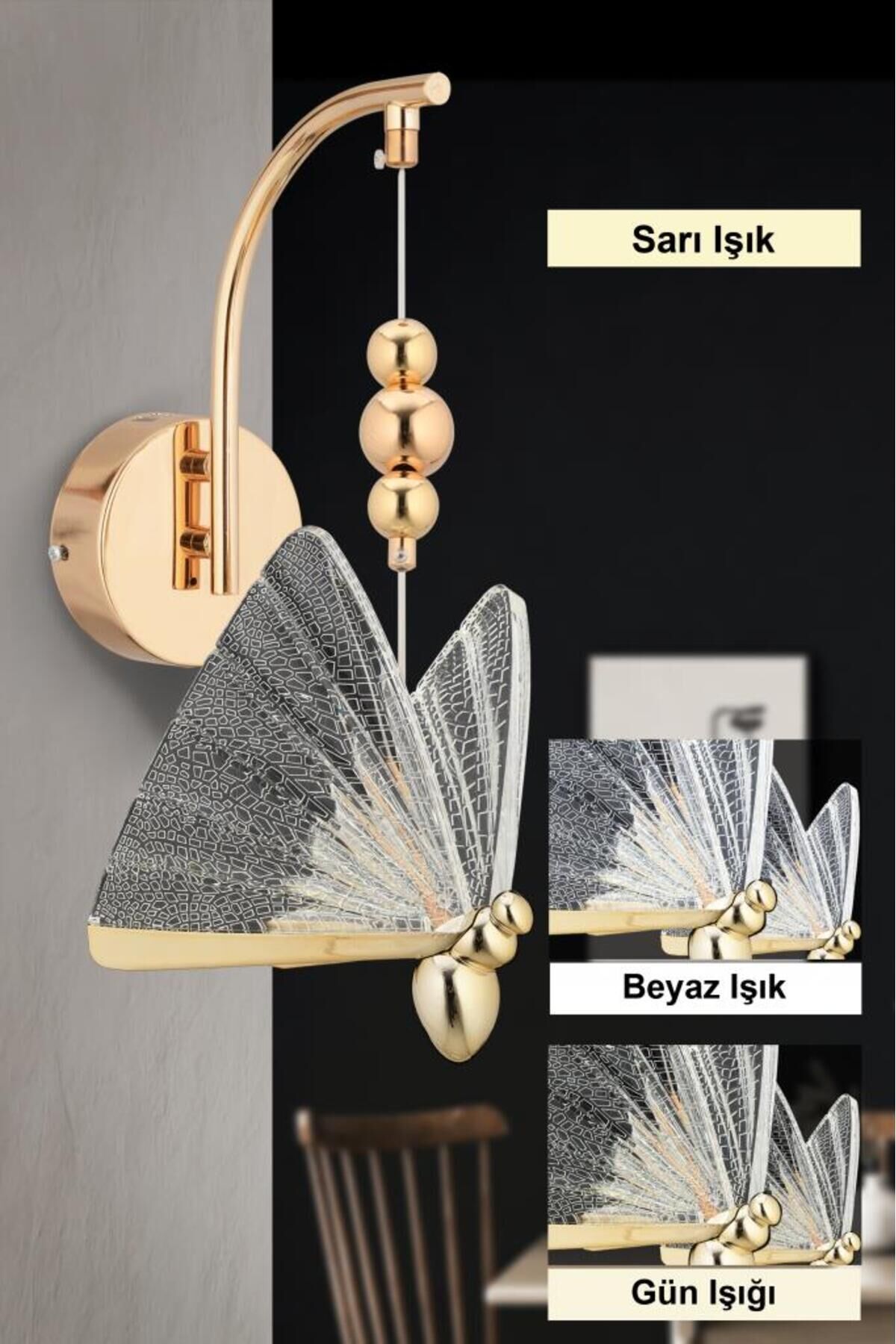İstanbul Avize İpek Tekli Gold Ledli 3 Renk Modern Led Aplik