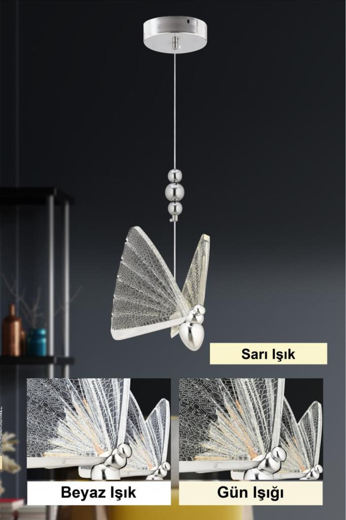 İstanbul Avize İpek Tekli Gümüş Ledli 3 Renk Modern Led Avize