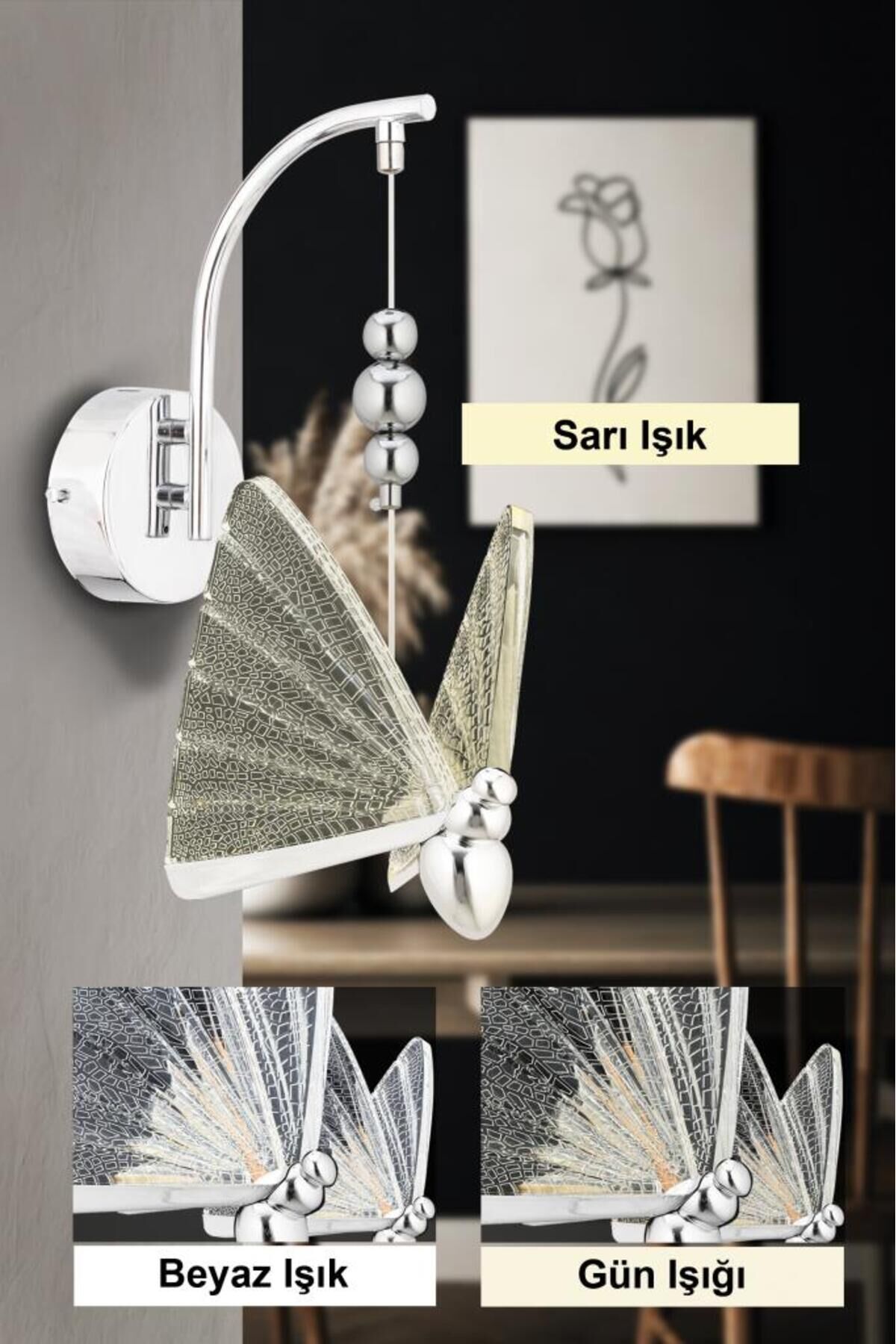 İstanbul Avize İpek Tekli Gümüş Ledli 3 Renk Modern Led Aplik