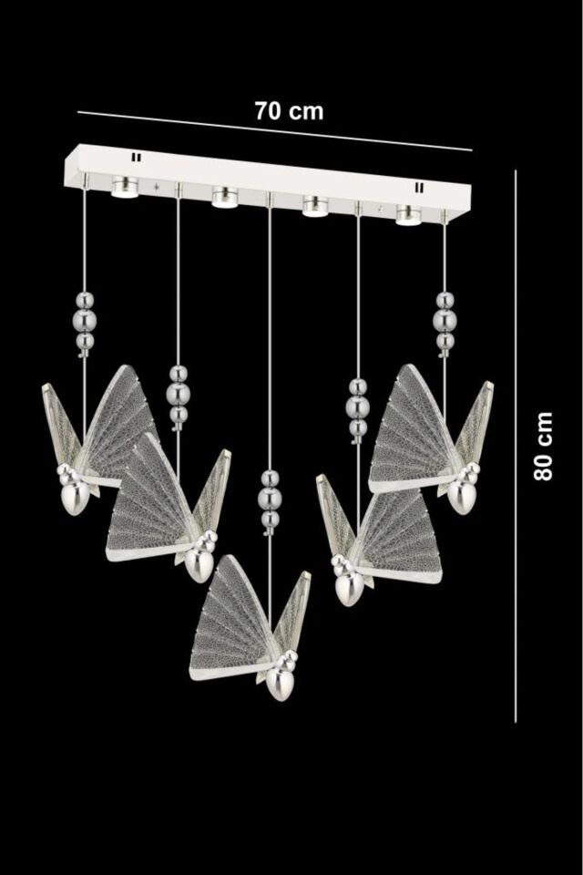 İstanbul Avize İpek Yemek Masası 5'li Gümüş Ledli 3 Renk Modern Led Avize