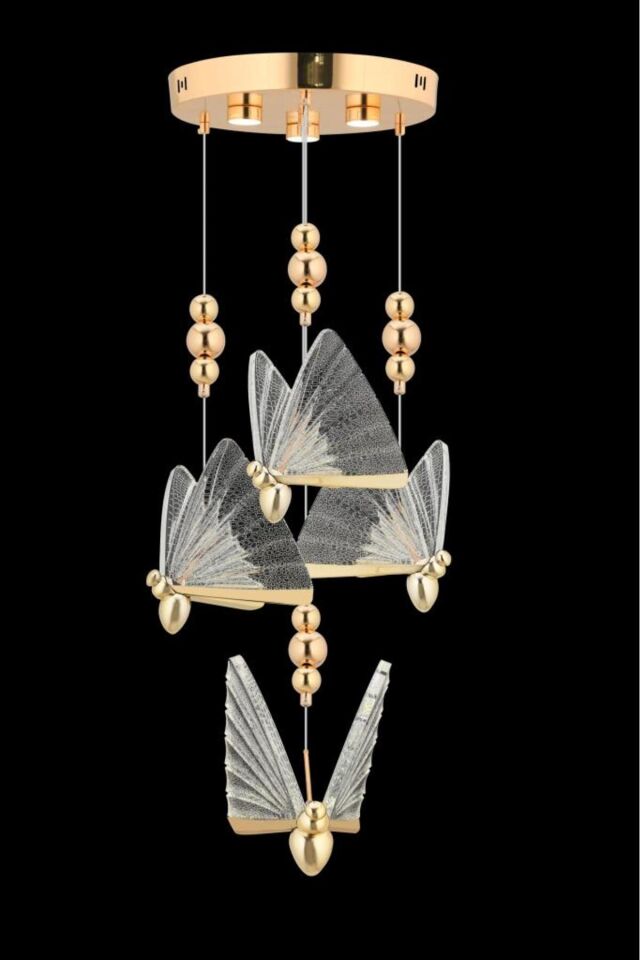 İstanbul Avize İpek 4'lü Gold Ledli 3 Renk Modern Led Avize