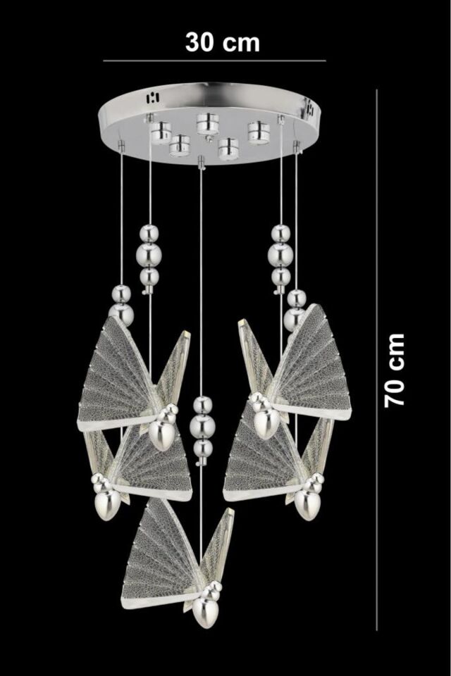 İstanbul Avize İpek 5'li Gümüş Ledli 3 Renk Modern Led Avize