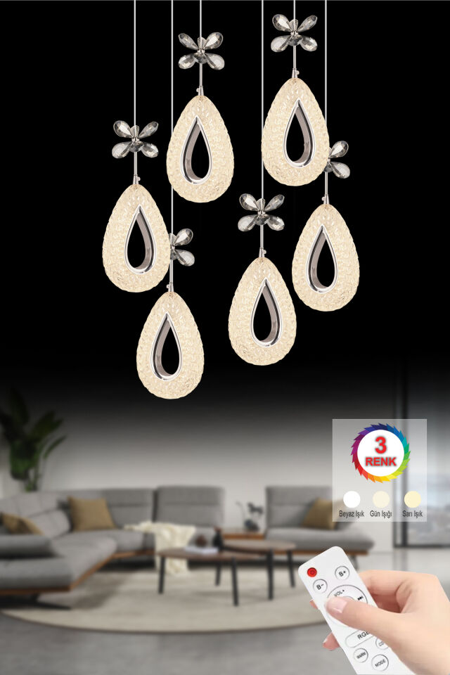 İstanbul Avize Hera Gümüş 6'lı Kumandalı 3 Renk Ledli Modern Led Avize
