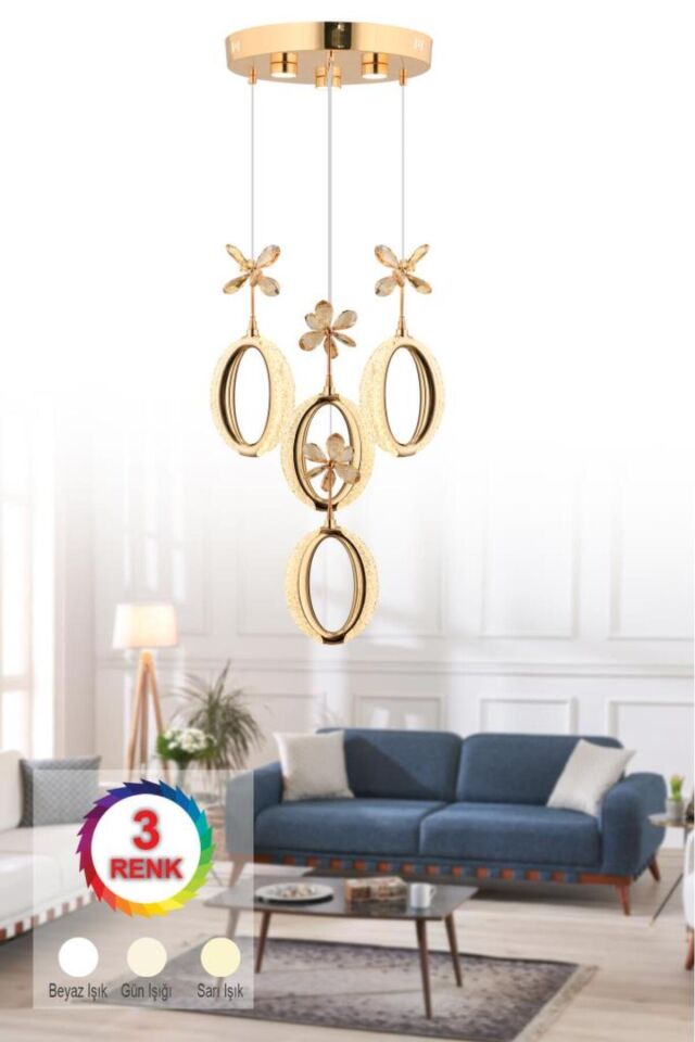 İstanbul Avize Zeus 4'lü Gold Kumandalı 3 Renk Ledli Modern Led Avize