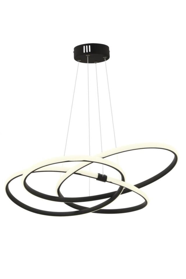 Kuvars Lüx Led 3 Renk Kumandalı Siyah Modern Ledli Avize