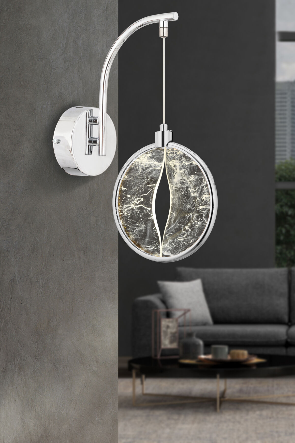 Asya Aplik Tekli Gümüş 3 Renk Ledli Modern Lüx Led Aplik